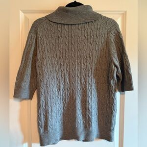 EUC Women's Lands' End Gray Turtleneck Cable Knit Short Sleeve Sweater